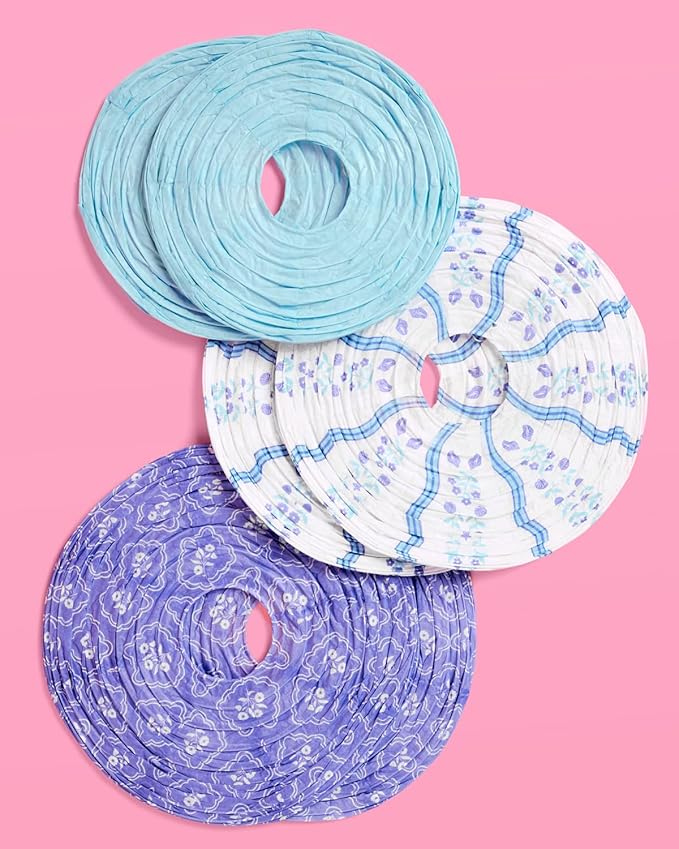 xo, Fetti Blue Coastal Paper Lanterns - 6 pcs. | Beach Party Decorations, Bachelorette Lights, Nautical Birthday Tablescape, Seaside Shower Centerpiece