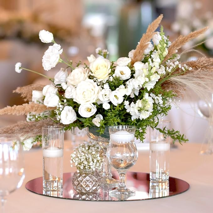 Thyle 6 Pcs 10 Inch Acrylic Round Mirrors for Tables Centerpieces Circle Mirrors Candle Plates for Wall Wedding Table Centerpieces for Baby Shower Party, Thickness 1 mm (Rose Gold)