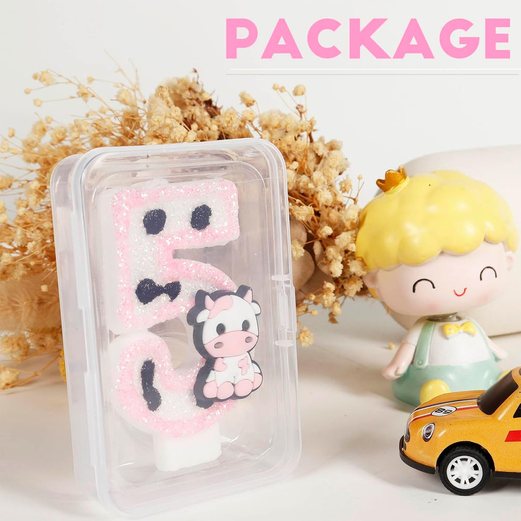 Pink Cow Glitter Birthday Candles Number 2 Birthday Decorations, 2 Year Old Birthday Decorations, Number 2 Candle for Cake, Cowgirl Theme Number Candle for Girls 2nd Birthday Party Décor