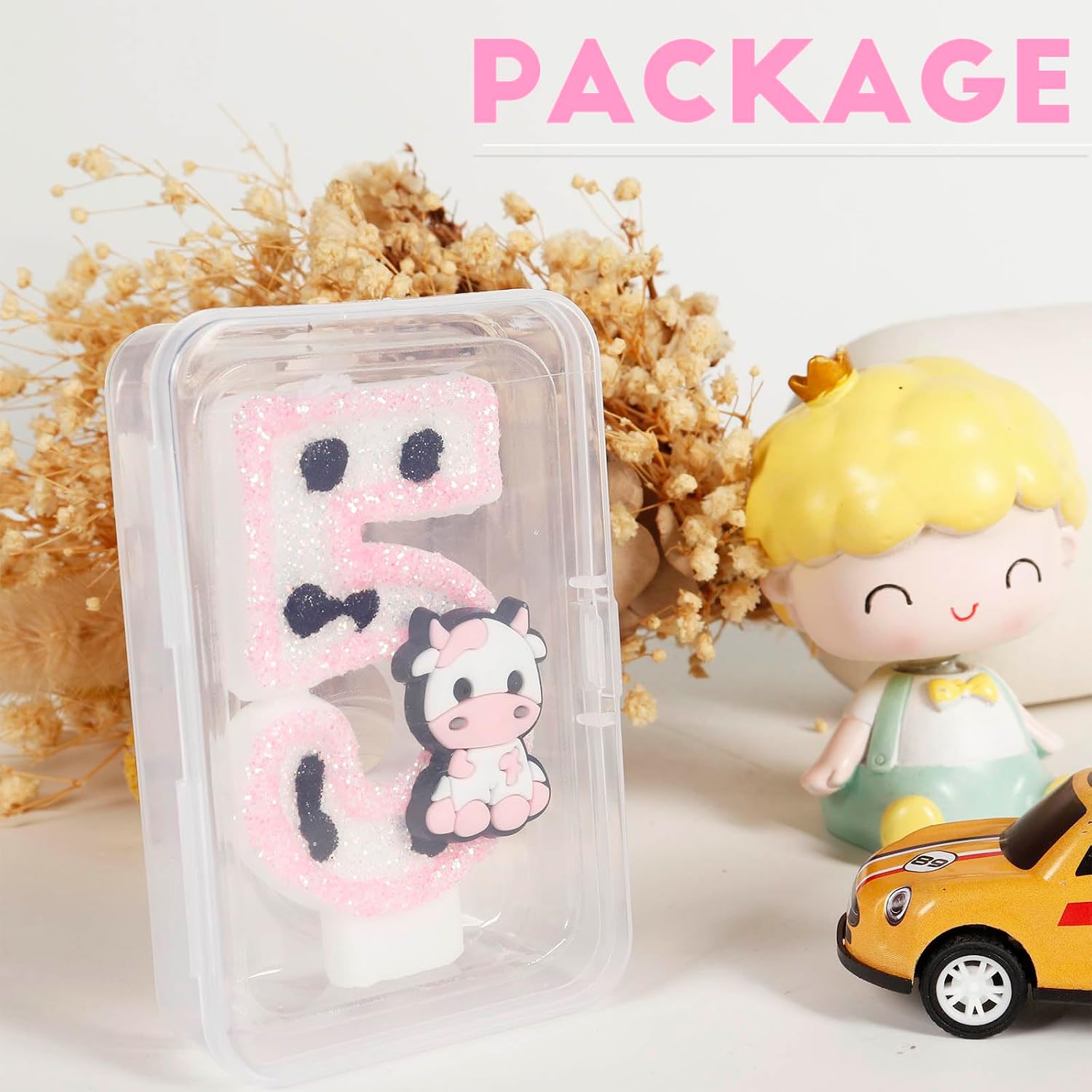 Pink Cow Glitter Birthday Candles Number 2 Birthday Decorations, 2 Year Old Birthday Decorations, Number 2 Candle for Cake, Cowgirl Theme Number Candle for Girls 2nd Birthday Party Décor