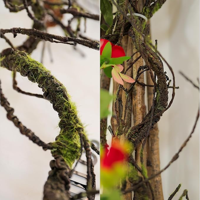180cm/70.86in Bendable Artificial Tree Branches Liana Vines Garland Rattan with Moss Fake Plants Twigs for Wall Hanging Home Room Outdoor Wedding Background Decoration