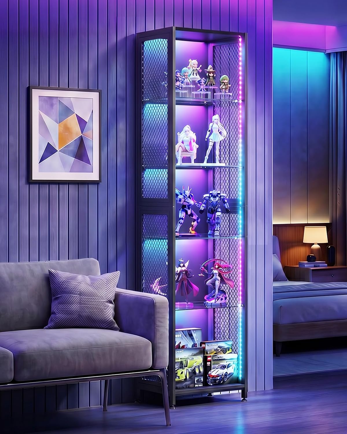aodk 72" tall display case with led lights, front angle view