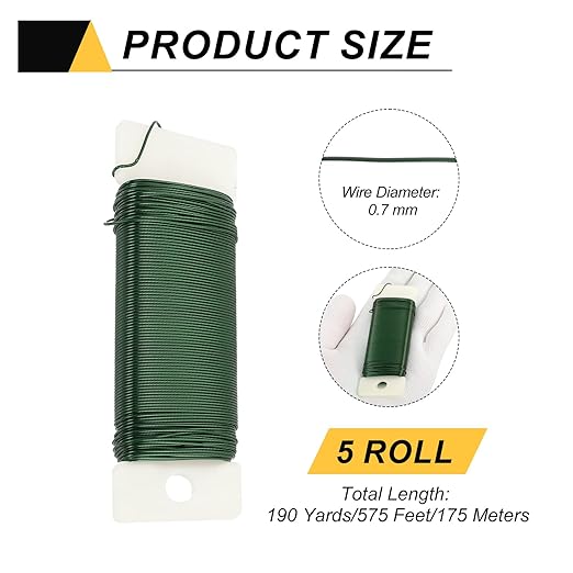 MECCANIXITY 190 Yards/575 Feet Metal Floral Wire 21 Gauge Green Flexible Paddle Thin Floral Wires for Craft, Christmas Wreath, Flower Arrangement, Wedding, Total 5 Roll