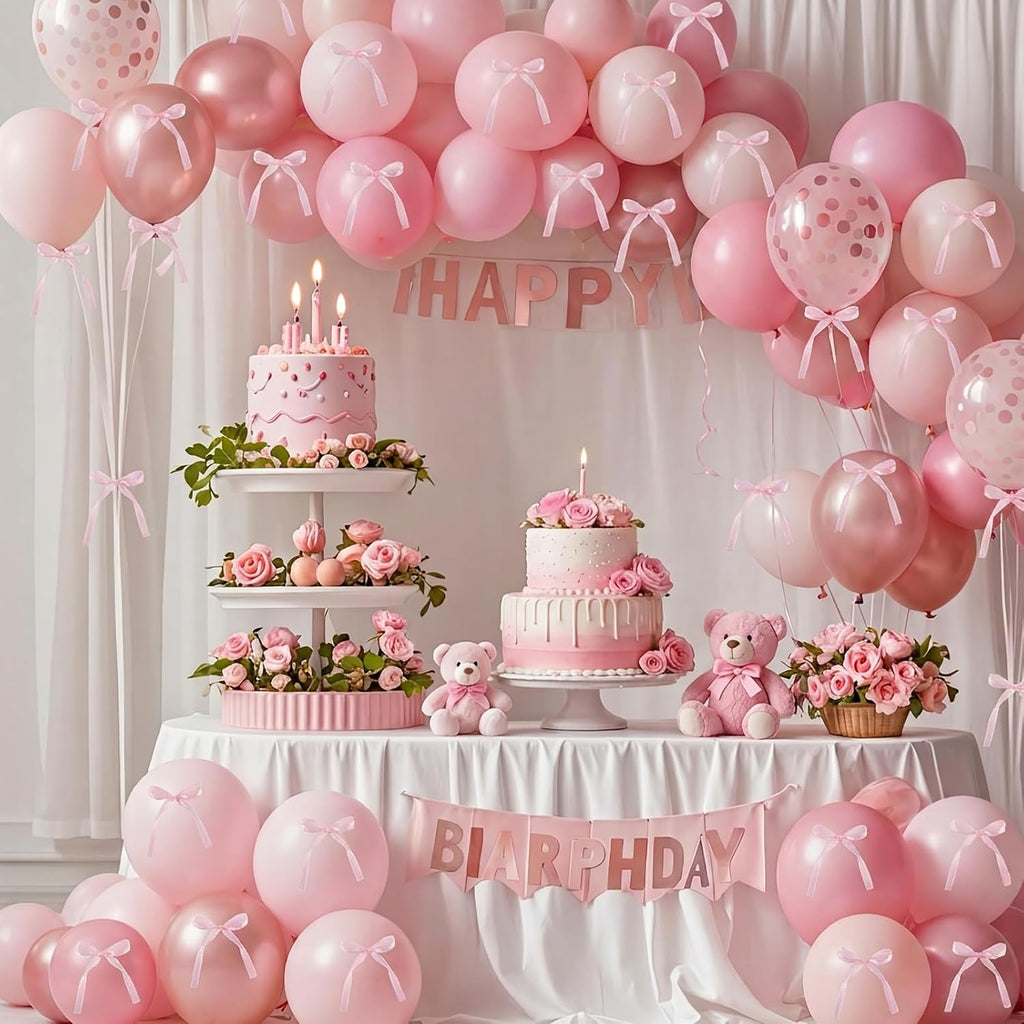 36 PCS Bow Cake Toppers Bow Cupcake Toppers, Light Pink Ribbon Bows for Cake Coquette Birthday Decor for Baby Shower, Bachelorette Events, Wedding Dessert Tables, Balloons and Walls