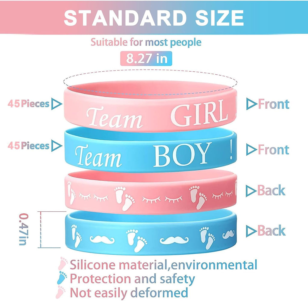 Jetec Pink Blue Gender Reveal Party Favors Bracelets, Team Boy Silicone Wristbands and Team Girl Rubber Bracelets for Gender Reveal Game Party Supplies Decorations