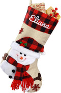 Bemaystar Personalized Christmas Stockings - 18.5'' Embroidery Custom Christmas Stockings with Names, Burlap Plaid Stockings Xmas Decor Gifts for Family Kids Holiday Party, 1-Pack Choose Any Styles