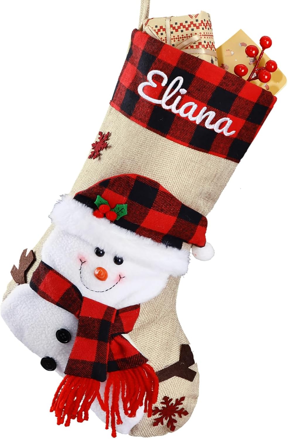 Bemaystar Personalized Christmas Stockings - 18.5'' Embroidery Custom Christmas Stockings with Names, Burlap Plaid Stockings Xmas Decor Gifts for Family Kids Holiday Party, 1-Pack Choose Any Styles