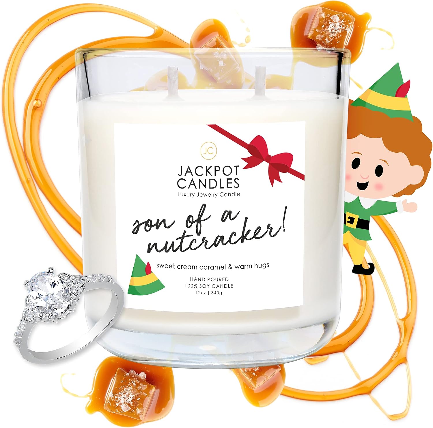 Jackpot Candles Christmas Son of a Nutcracker Candle with Ring Inside (Surprise Jewelry Valued at 15 to 5,000 Dollars) Ring Size 9