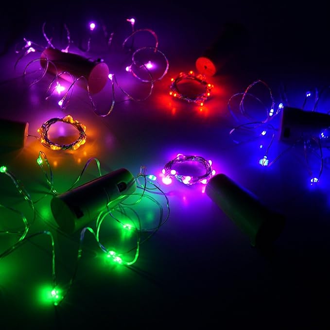 12 Pack 20 LED Wine Bottle Cork Lights, Fairy Mini String Lights Copper Wire, Battery Operated Starry Lights for DIY, Christmas, Halloween, Wedding, Party, Indoor&Outdoor (12 Pack, Multi Color)