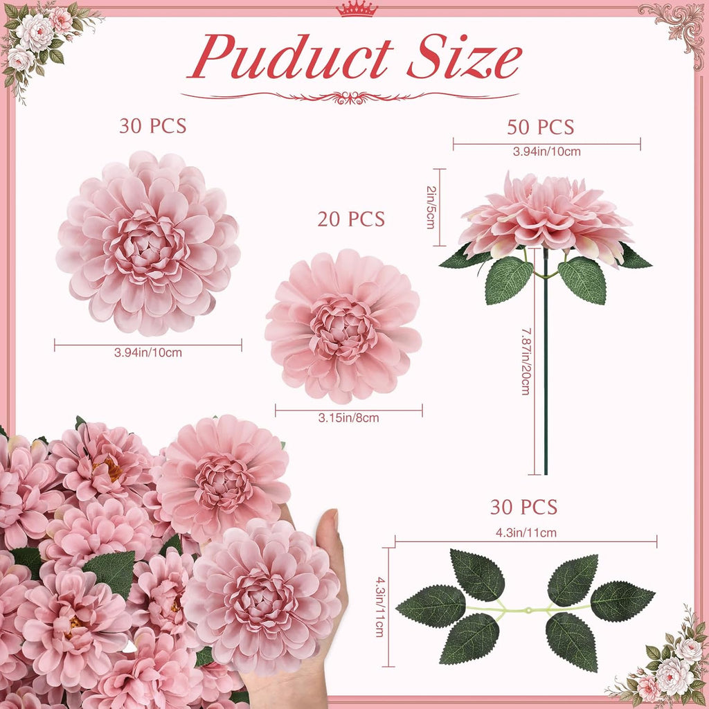 50 set wedding artificial dahlia flower with stems shown in use
