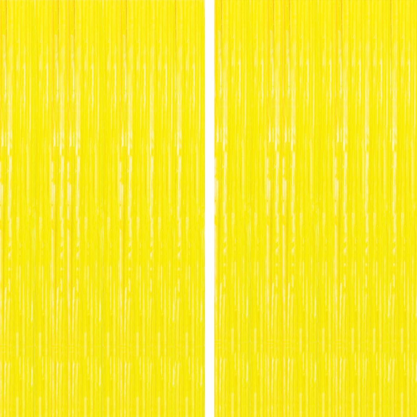 2PC Yellow Backdrop Curtain for Birthday Party Decorations, Yellow Streamers Fringe Backdrop Birthday Decorations, Foil Fringe Curtains Party Decorations