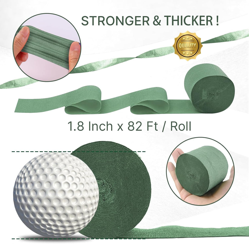 PartyWoo Sage Green Crepe Paper Streamers 6 Rolls 492 ft Pack of Hunter Sage Green Gold Sand White Crepe Paper for Jungle Safari Graduation Birthday Party Decorations (1.8 Inch x 82 Ft/Roll)