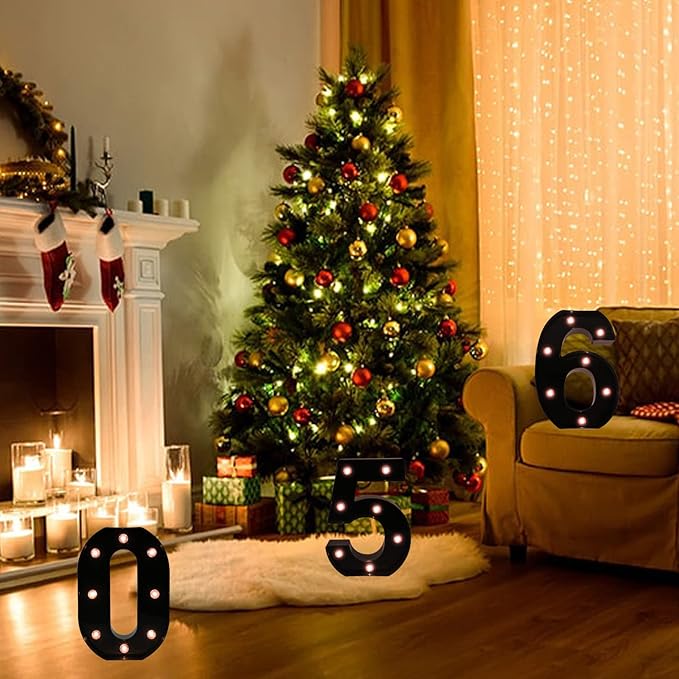 Light Up Black Alphabet Marquee Number Sign LED Marquee Number Lights Sign for Night Light Home Bar Christmas Lamp Birthday Party Wedding Decoration 7