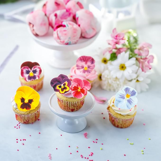 Ephlyn 64Pcs Edible Flower Cupcake Toppers Spring Bridal Engagement Baby Shower Birthday Party Cupcake Picks Anniversary Party Decorations Supplies