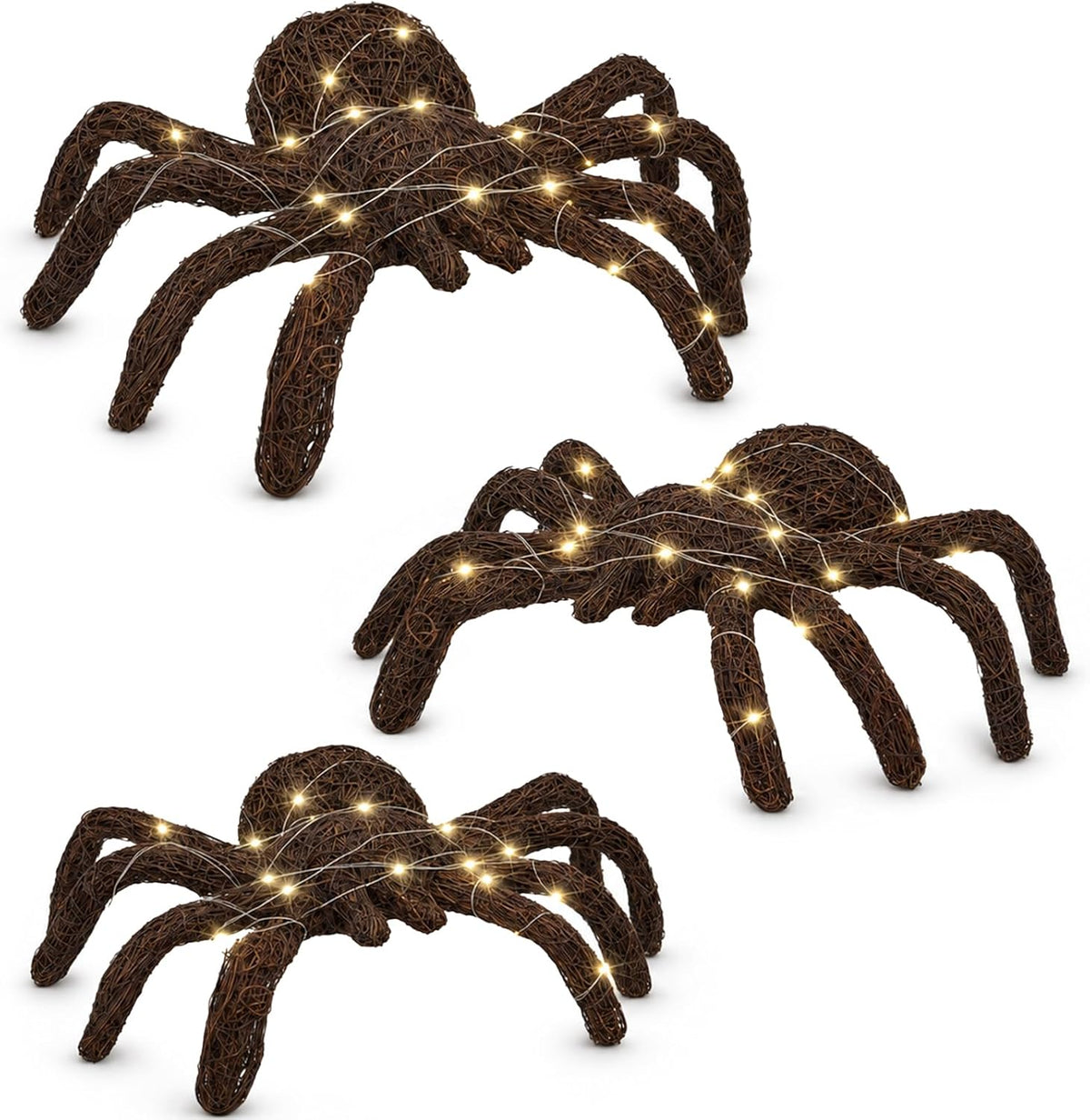 halloween rattan woven fake spider decor with string, main product view