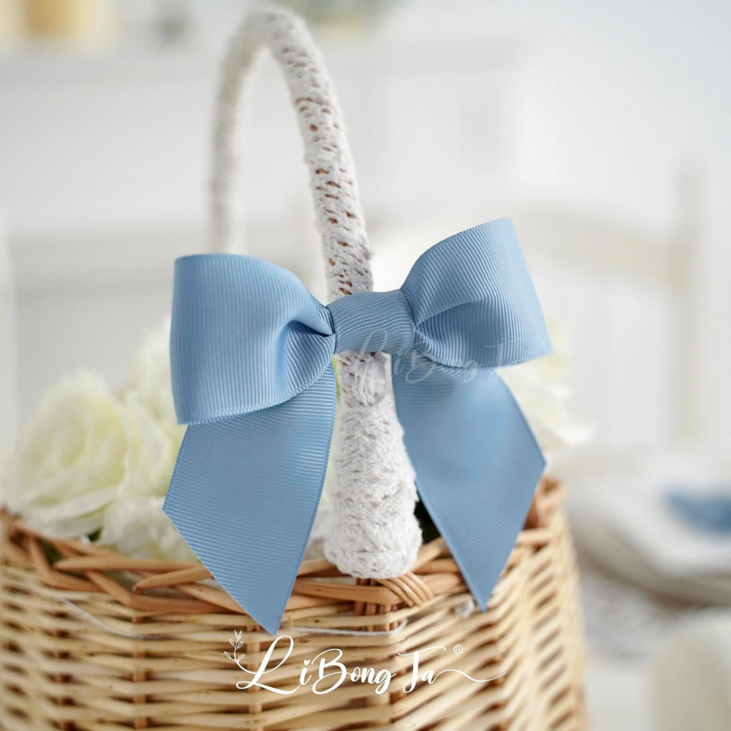 Dusty Blue Gift Bows 36 PCS 4.5 Inch Pre-Made Grosgrain Bows with Twist Tie for Gift Wrapping Baby Shower Wedding Event Decor Treat Bags Craft Presents Boxes Wreath Making Birthday Party