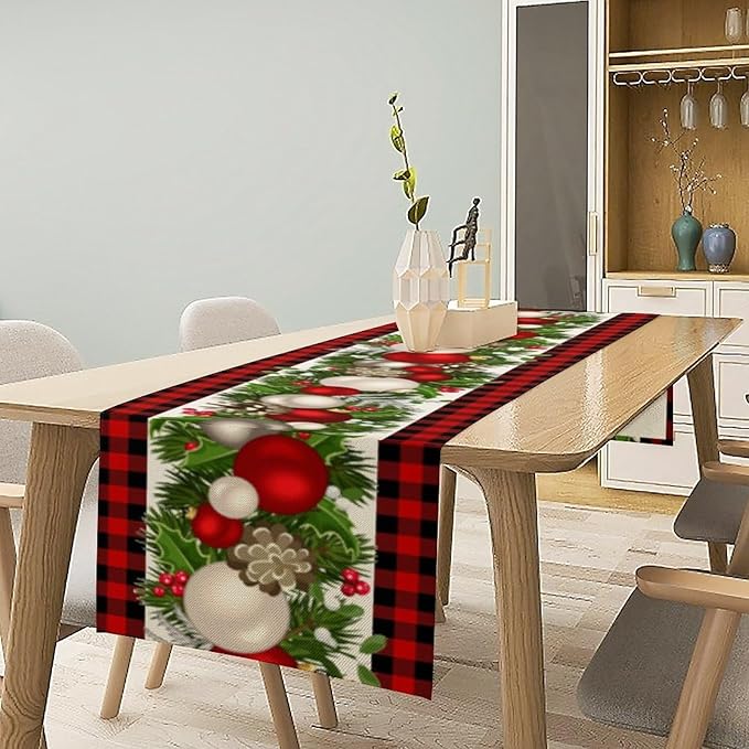 Christmas Table Runner,Seasonal Winter Xmas Holiday Farmhouse Table Cloth Kitchen Dining Table Decoration for Home Party Decor 13x120 Inch