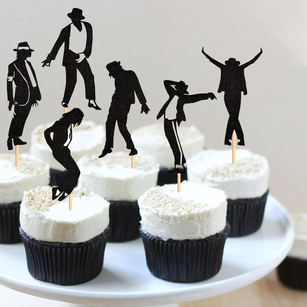 Ercadio 30pcs Glitter Black Jazz Dance Cupcake Topper Jazz Music Cupcake Picks Dancer Silhouette Cake Picks for Jazzist Birthday Cupcake Decorations Pop Music Dancing Anniversary Party Supplies