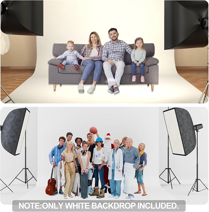 HEMMOTOP White Photography Backdrop, 10x8 ft White Photo Backdrops Background Curtain for Photoshoot, Video Recording, Photographic Studio, Picture, Party, Photos, Product (Backdrop only)