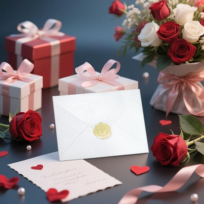 50 PCS Pearl White A7 Envelopes with Stickers, Shimmering 5x7 Envelopes for Invitations, Great for Wedding Invitation Cards, Birthday RSVP, Graduation, Baby Shower 5.25 x 7.25 inches