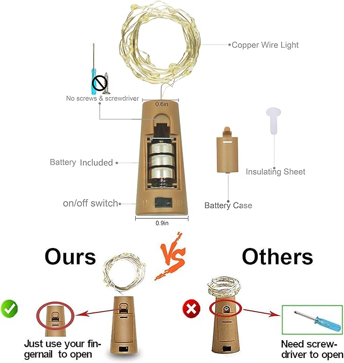 Wine Bottle Lights with Cork, Battery Operated 20 LED Cork Shape Silver Wire Colorful Fairy Mini String Lights(No Bottles) for DIY, Party, Decor, Christmas, Halloween,Wedding (3, Warm White)