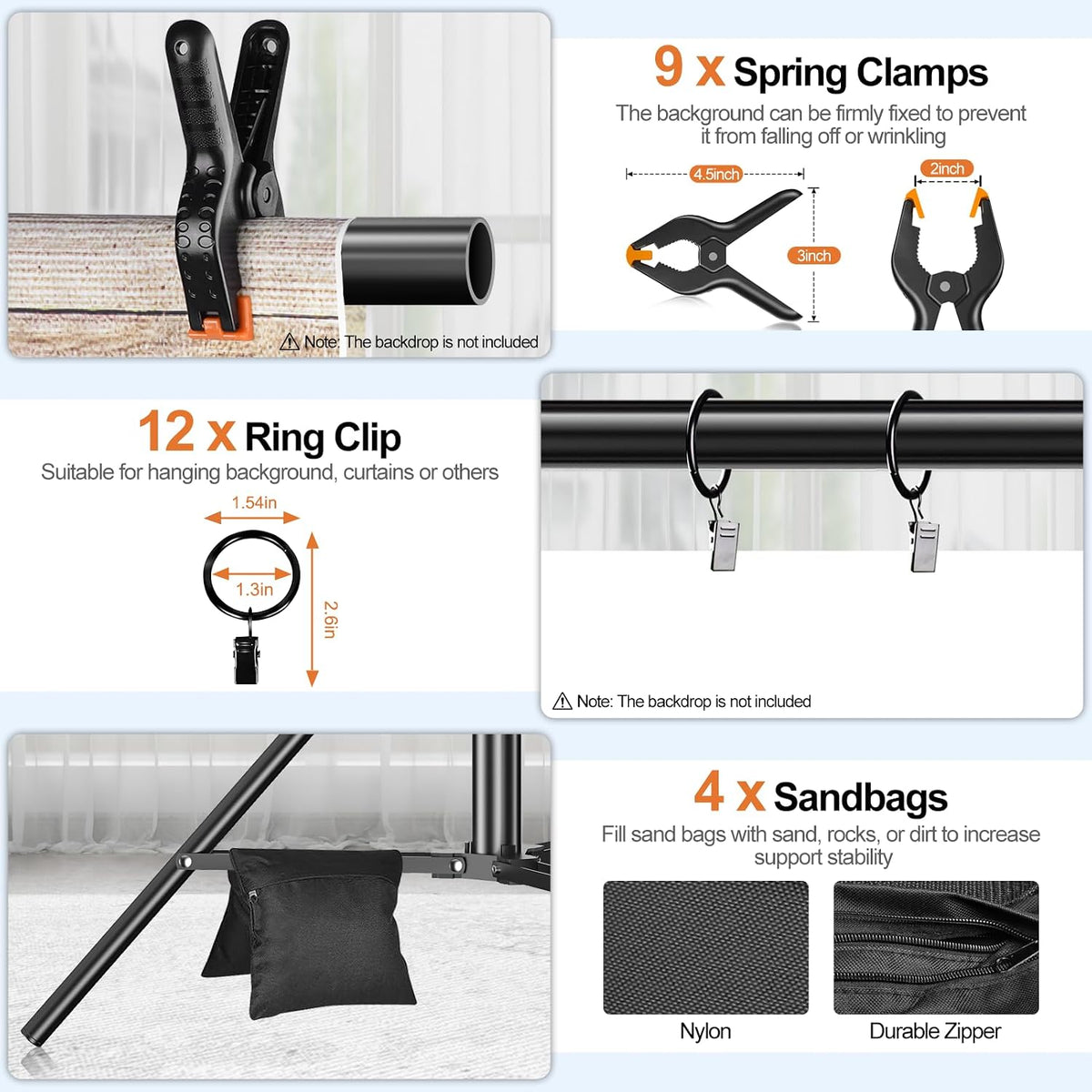 FUDESY Backdrop Stand Heavy Duty, 10x30ft Adjustable Photo Backdrop Stand
