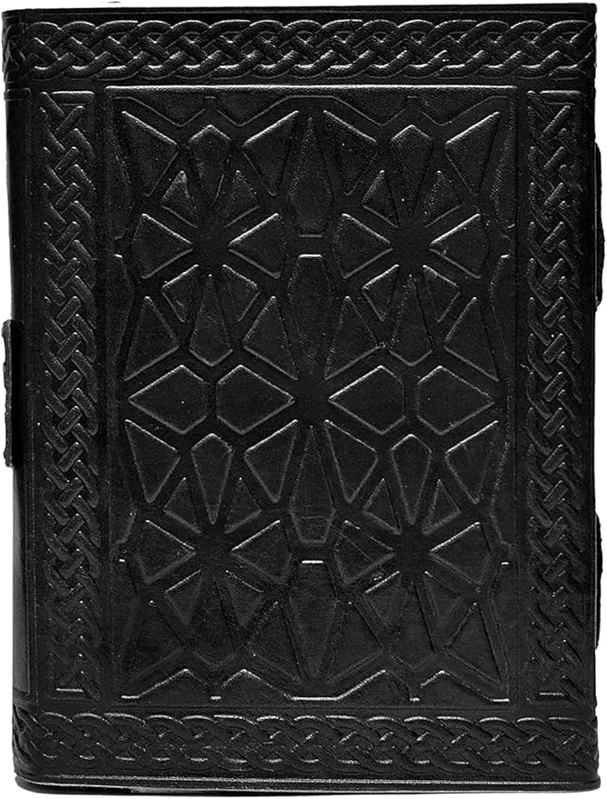 cuero 3 Moon Blue Lapiz Embossed Vintage Leather Journal | 240 Pages of Antique Handmade Deckle Edge Vintage Paper, Leather Sketchbook, Drawing Journal, Great Gift (6 inch by 8 inch, black)