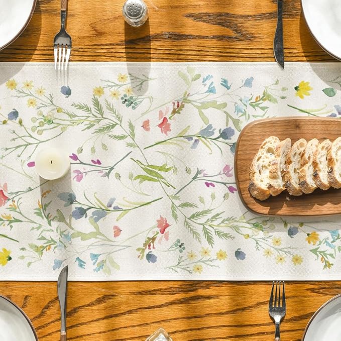 Artoid Mode Wildflowers Bloom Flowers Spring Table Runner, Seasonal Summer Floral Kitchen Dining Table Decoration for Home Party Decor 13x36 Inch