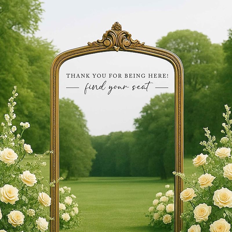 Seating Chart Sign, Wedding Mirror Decal, Thank You for Being Here Find Your Seat, Wedding Seating Chart Header Vinyl Decal, Your Seat Awaits Wedding Sign Decal, Mirror Sticker for Seating (Black, Wide 17")