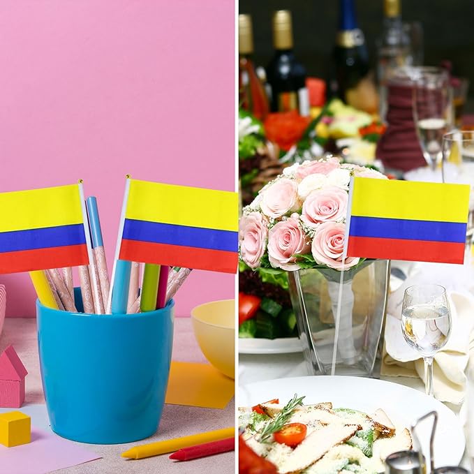 Colombia Flag Colombian Flag, Small Mini Handheld Colombia Flags on Stick, Ideal for Party Parades Sports Events Patriotic Festival Decorations