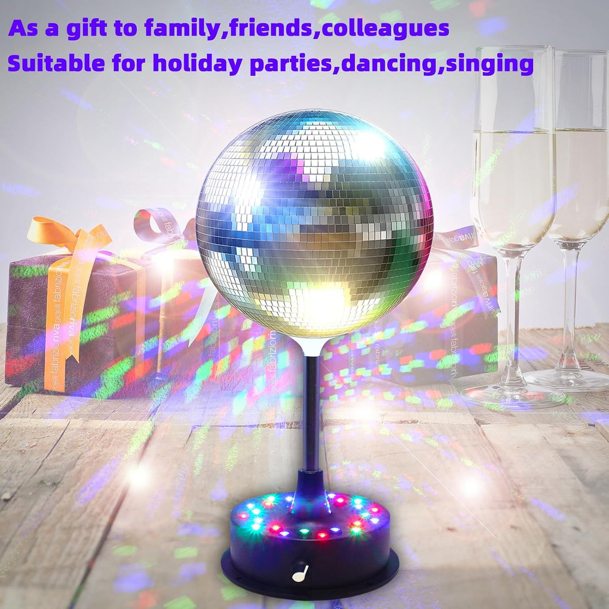6'' Mirror Disco Ball with 24 LEDs 5-9 RPM Adjustable Rotating Motor ...