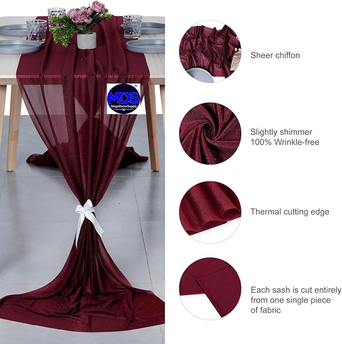 MDS Halloween Chiffon Table Runner - 1 Pack, 29 x 170 Inches, 14ft Each - Sheer Spooky Table Runners for Haunted House Parties, Trick-or-Treat Tables, Witchy Décor, Wedding & Events - Burgundy