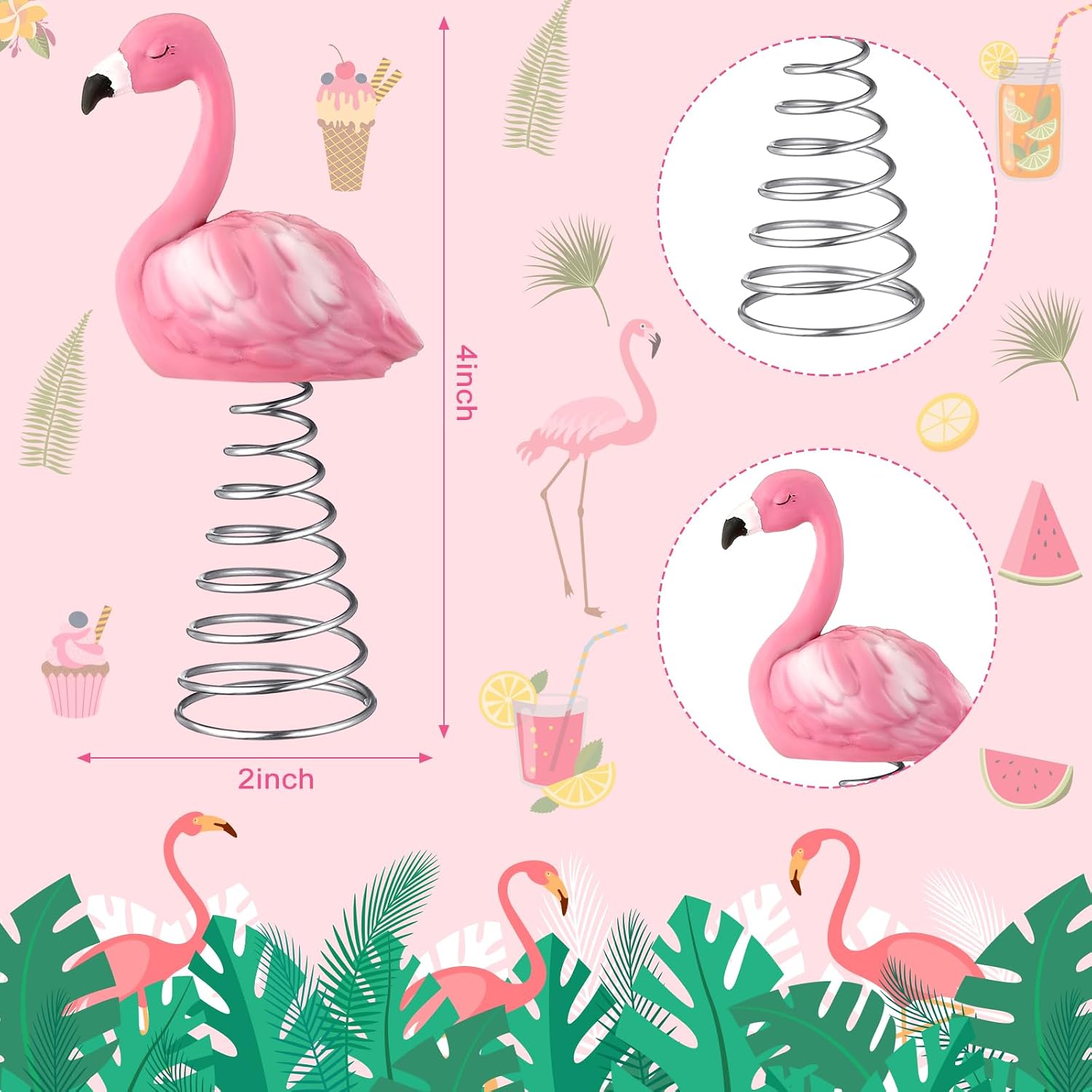Queekay 4 Inch Pink Flamingo Ornament, Summer Mini Tree Topper Tropical Decoration for Christmas, Summer Party, Luau, Wedding, Holiday Table Centerpiece Tiered Tray Tabletop Decor