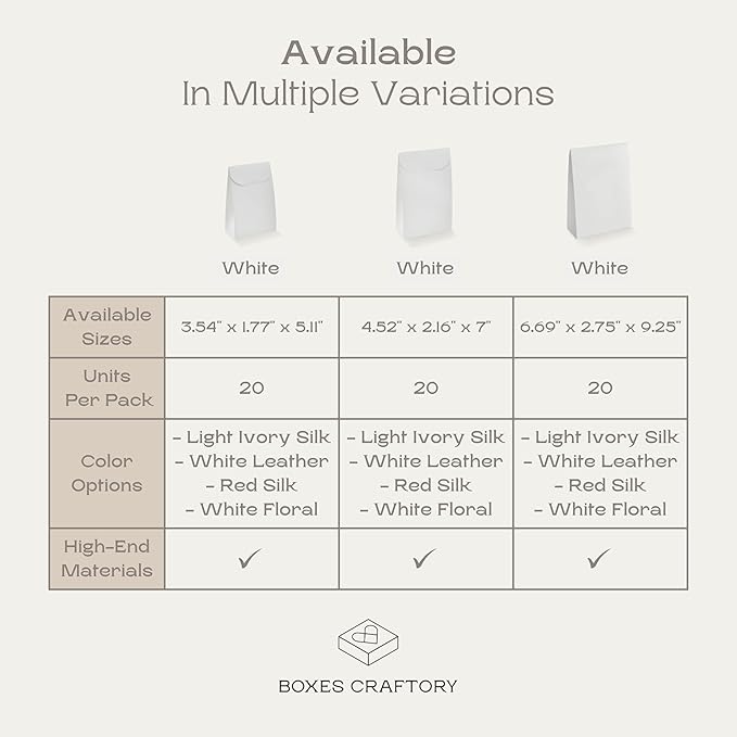 Boxes Craftory Pack of 20 Party Favor Boxes (4.52 x 2.16 x 7 inch) - Ideal for Wedding, Baby Shower and Bridal Shower Gift Bags - White