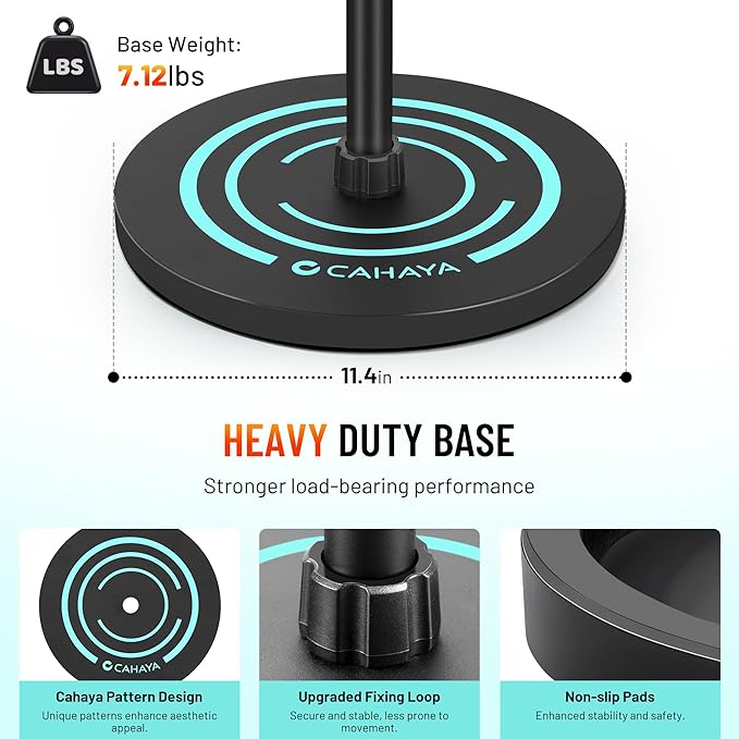 CAHAYA Mic Stand Floor Detachable - Microphone Stand Heavy Duty with Weighted Round Base Phone Holder and 2 Mic Clips Portable Mic Stands Height Adjustable 50" to 64" for Singing Performance Stage