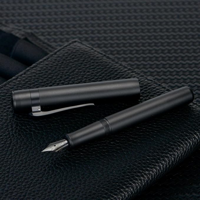 Hongdian M2 Black Forest Mini Fountain Pen, Long Blade Nib & Sleek Shape Aluminium Short Pocket Travel Pen (Matte Black)