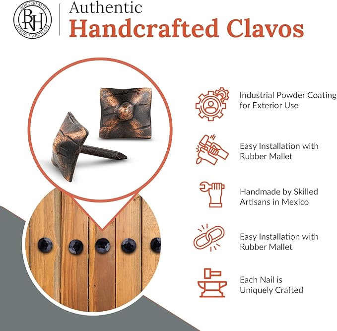 25 Pack 0.75" Square Head Iron Clavos Decorative Nails – Oil Rubbed Bronze – Handmade Rustic Square Fasteners for Farmhouse Shutters, Barn Doors, Shutters, Gates – Ornamental Wood Accent