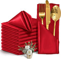 12 Pieces Red Satin Napkins, 17" x 17" Square Table Napkins, Silky Soft Smooth Washable Napkins for Restaurant, Weddings, Dinner, Party Decoration