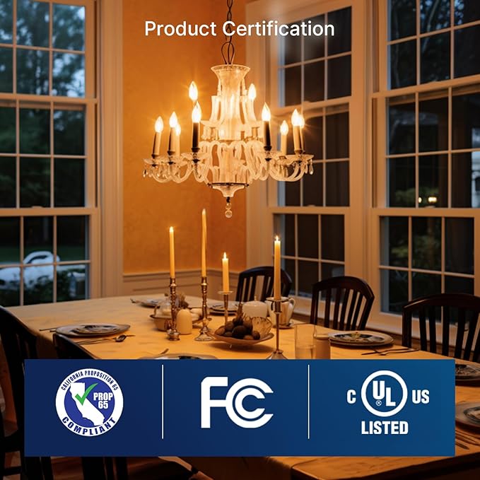 FLSNT Amber LED Candelabra Light Bulbs 40W Equivalent, B11 E12 LED Chandelier Bulbs, 2200K Warm White, Dimmable, 330LM, 24 Pack UL,CA65 Listed.