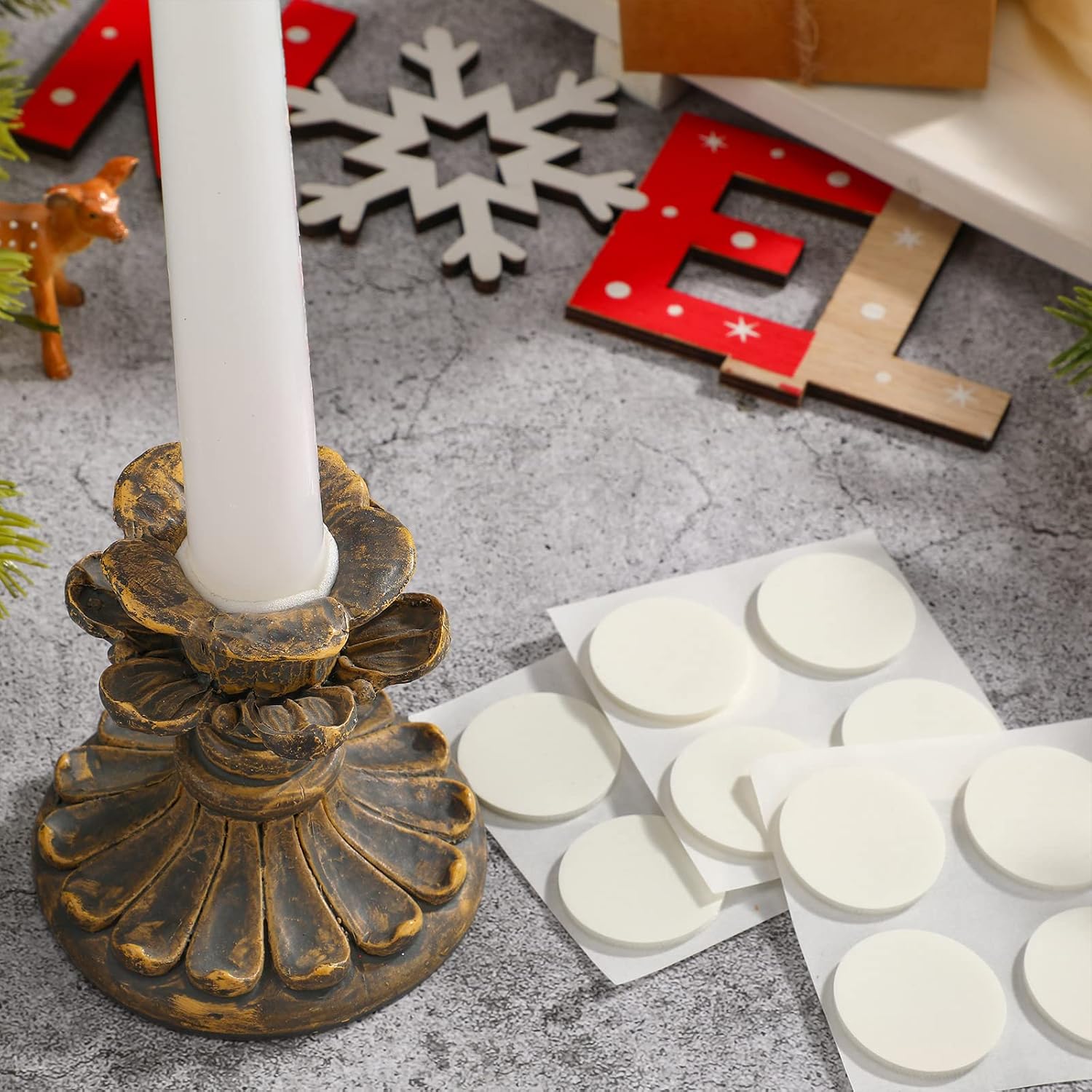 Geyee 12 Pcs Candle Grips for Taper Candles Adhesive Snugger Holder Advent Candle Inserts Stickers Small Candlesticks Accessories for Holiday Christmas Fall Party Supplies