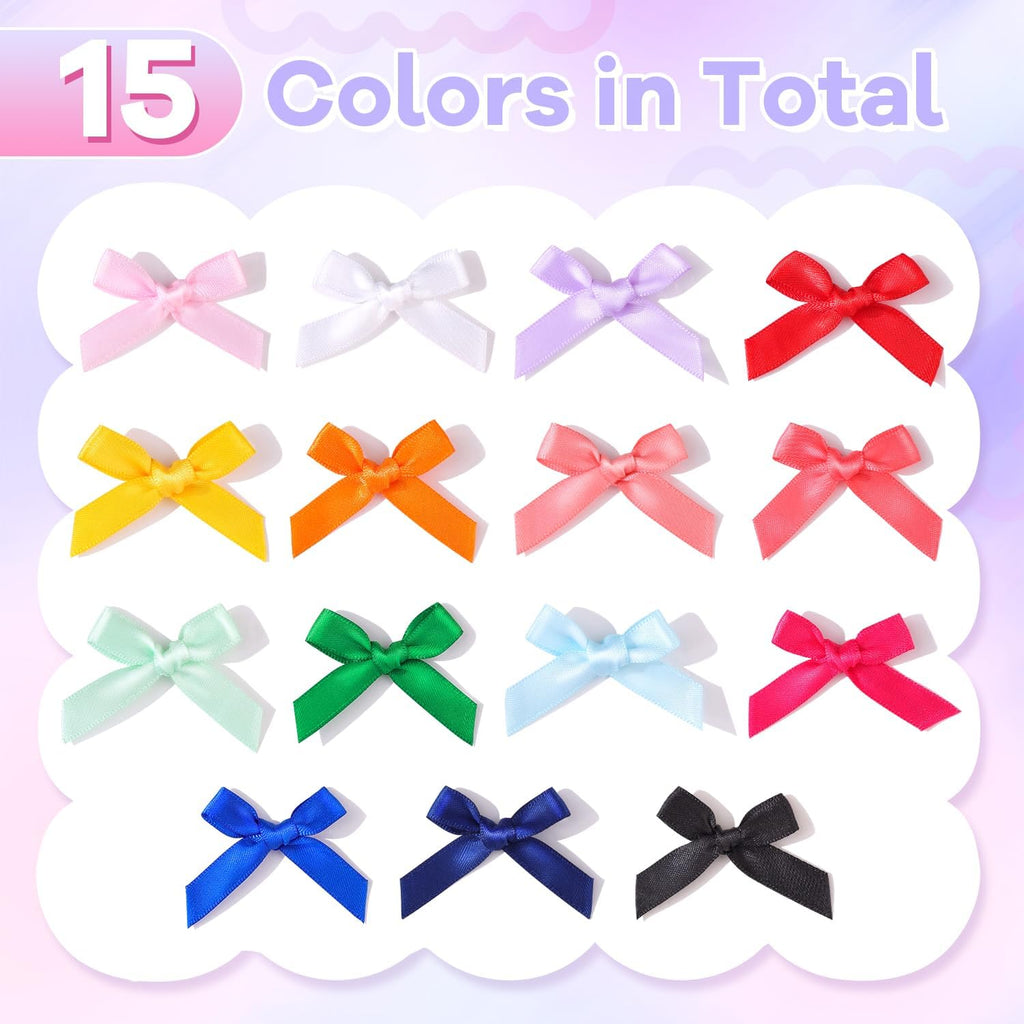 150PCS Tinkrstuff Colorful Mini Bows for Crafts, 1.5*2" Fabric Small Bows for Decoration,Satin Ribbon Tiny Bow for Clothes Ornament, Christmas Tree Bows &Thanksgiving Gifts Party Cake Balloon Treats