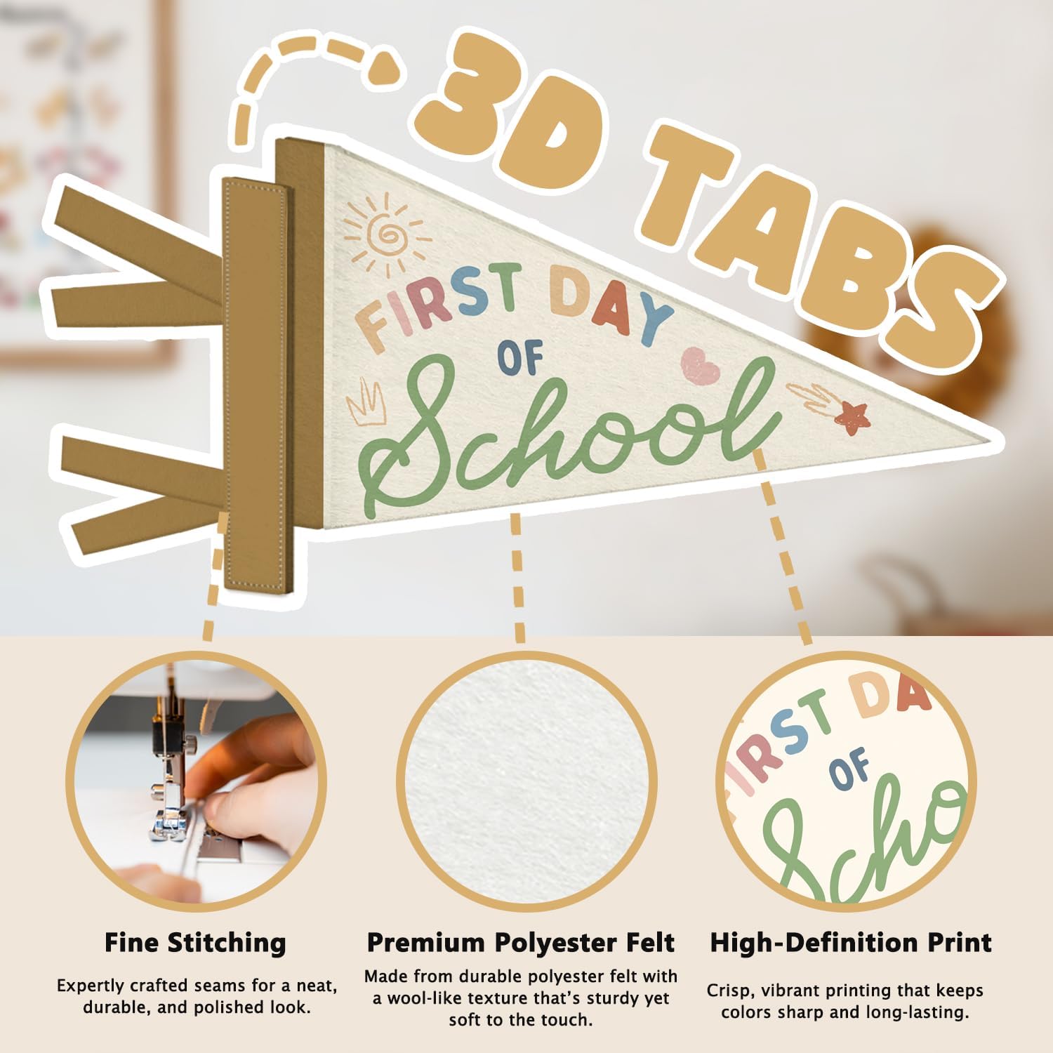 First Day of School Pennant Felt Flag Sign, Back to School Pennant Flag for Boys Girls, Boho Colorful Back to School Photo Prop for Kids, Banner Sign for Preschool Classroom Decor