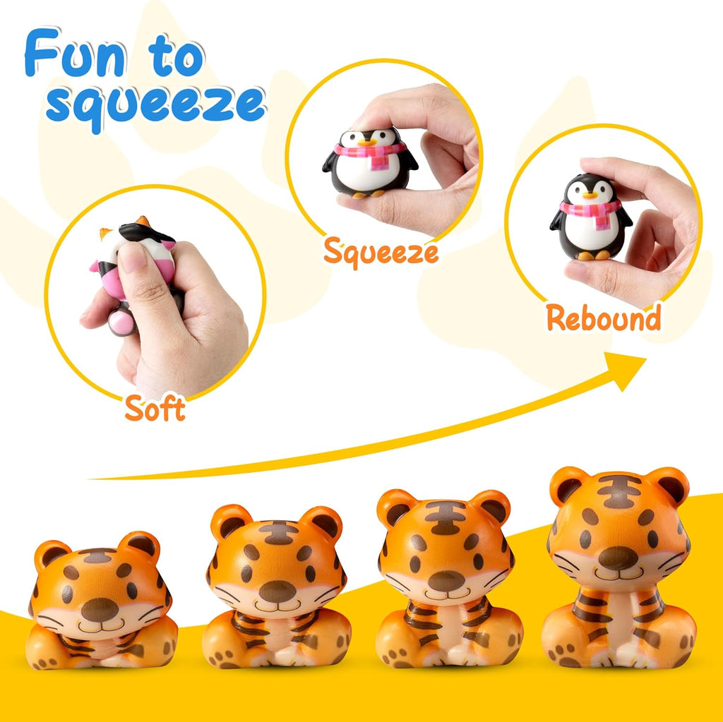 DMIGHT Party Favors for Kids 24PCS Safari Animal Squishy Toys,Goodie Bag Stuffers, Pinata Stuffers,Birthday Gifts for Boys & Girls,Treasure Chest Prizes,Classroom Prizes for Kids