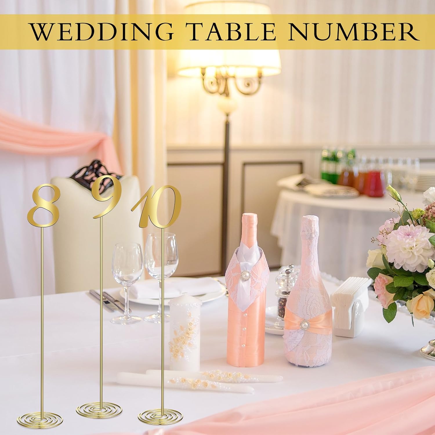 Therwen 20 Pcs Metal Table Numbers 1-20 Table Numbers for Wedding Reception 12 Inch Stainless Steel Party Desk Figure with Sturdy Holder Base for Banquet Wedding Party Event Catering(Gold)