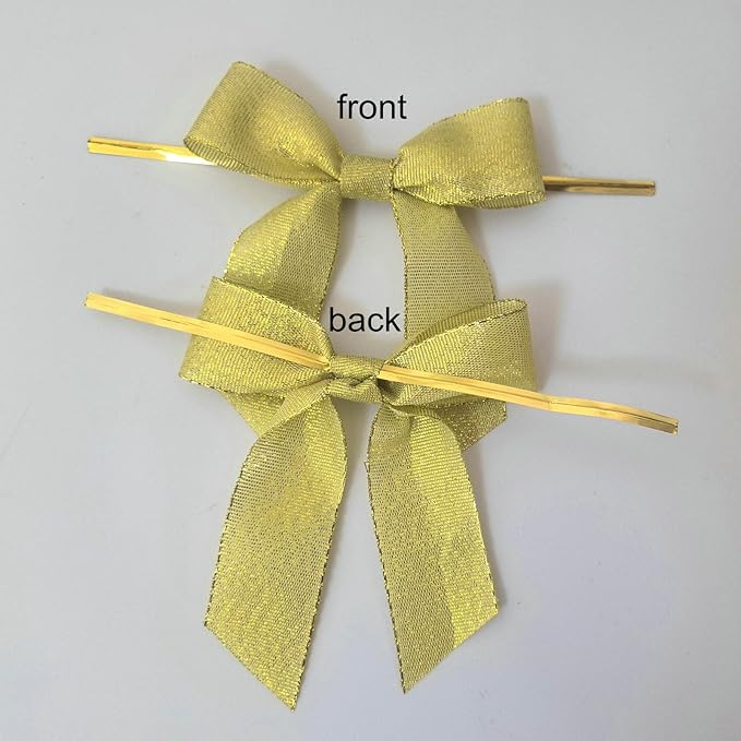 50pcs 3-1/2" Metallic Gold Satin Ribbon Bows with Twist Ties for Gift Wrapping Packing Christmas Decoration (Metallic Gold)