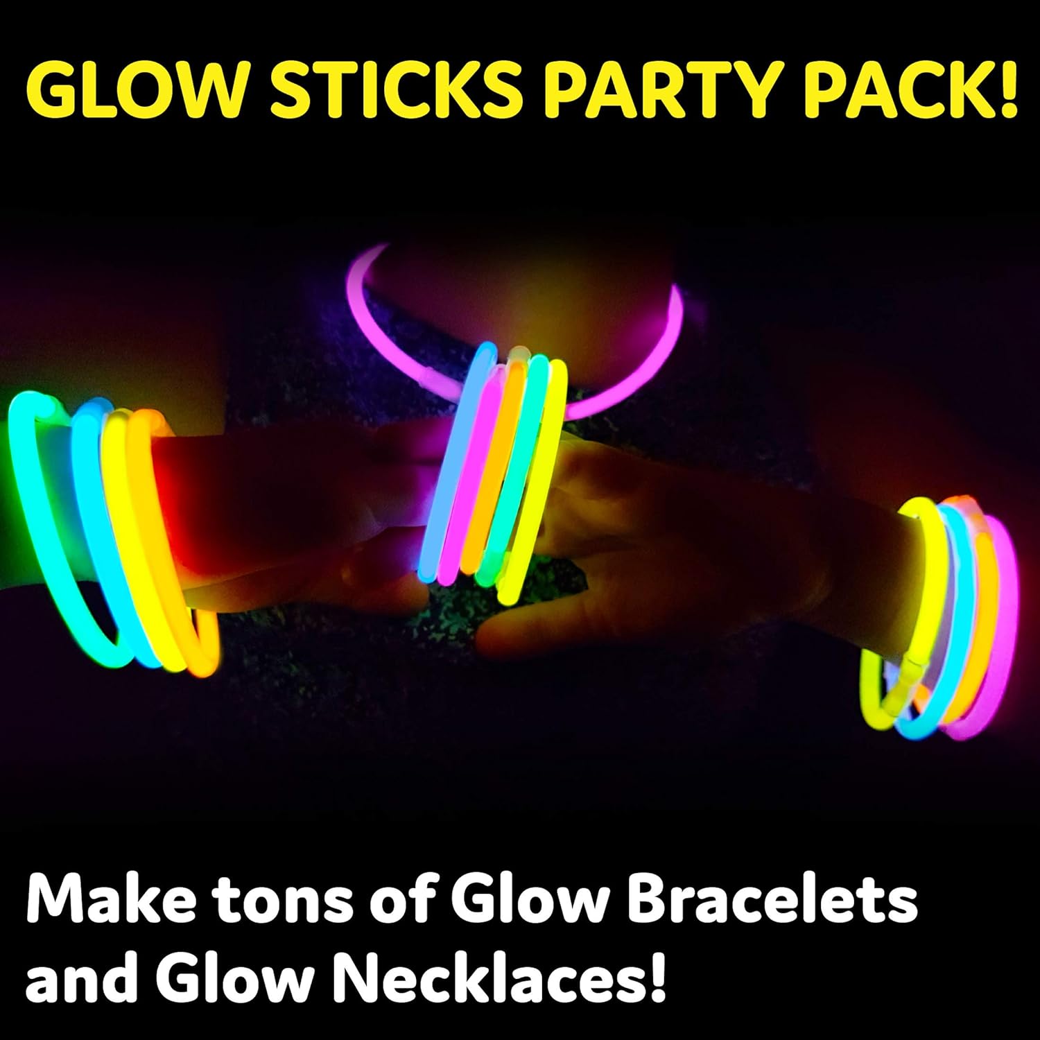 PartySticks Glow Sticks Party Supplies 100pk - 8 Inch Glow in the Dark Light Up Sticks Party Favors, Glow Party Decorations, Neon Party Glow Necklaces and Glow Bracelets with Connectors