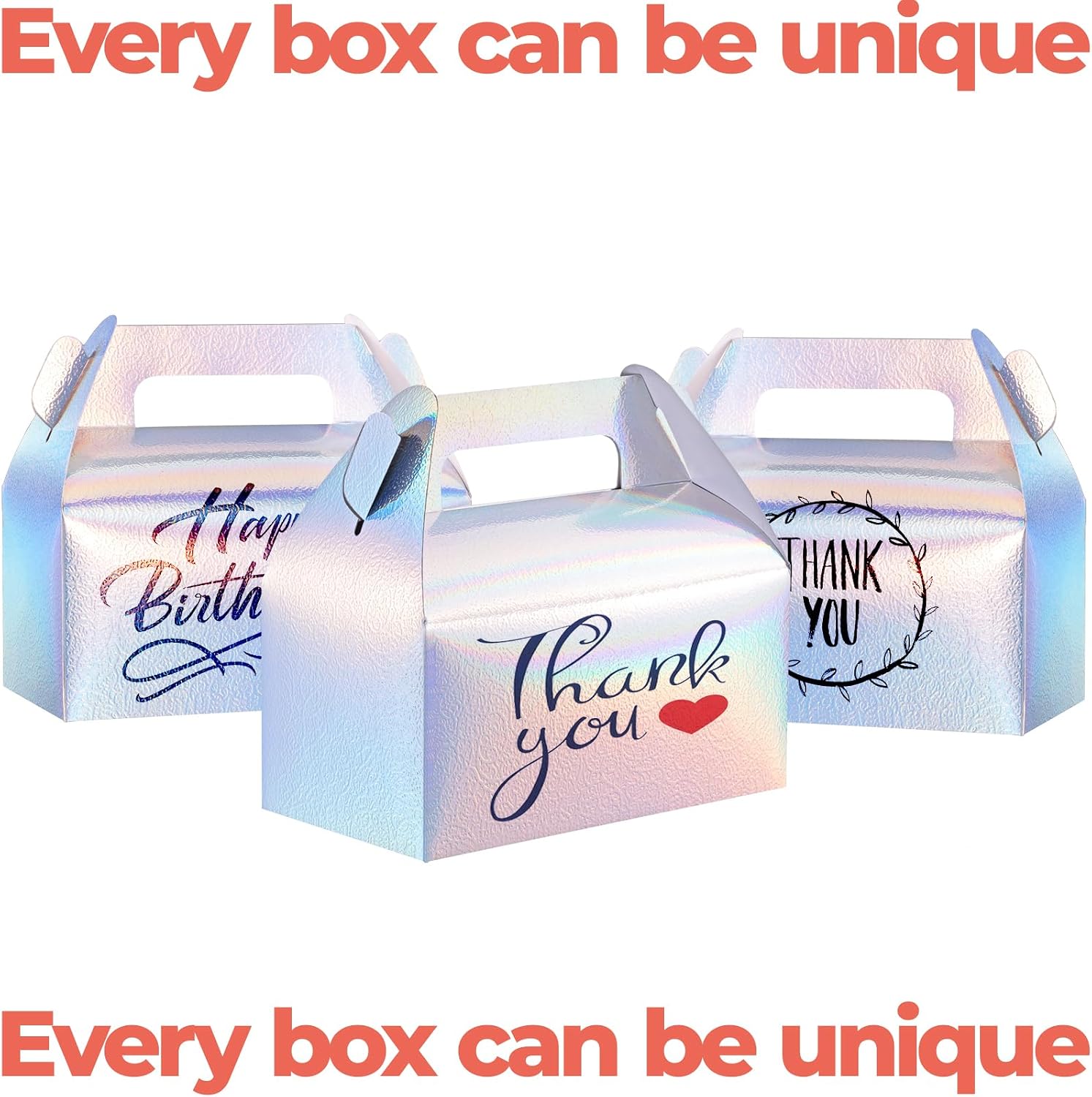 UnicoPak 60 Pack Iridescent Party Favor Bag Boxes, Goodie Favor Boxes for Treats Cookies Candies, Ideal for Theme Birthday Party, 6.5x3.5x3.5 Inches
