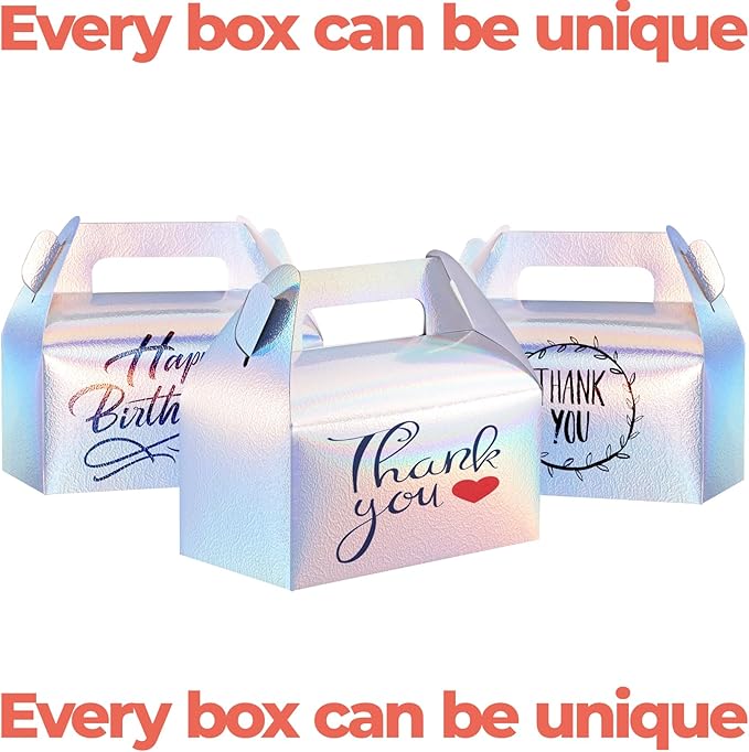 UnicoPak 30 Pcs Iridescent Gable Treat Boxes Party Favor Boxes Goodie Gift Boxes for Snacks Cookie Candy Toys Birthday Party Wedding Shower Holidays 6.5x3.5x4 Inches