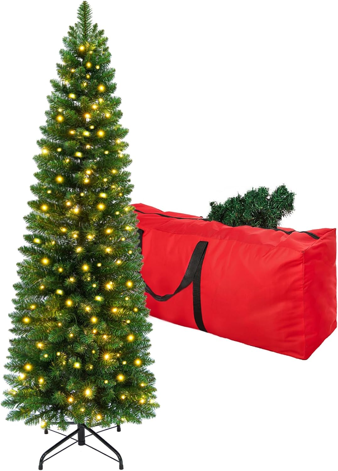 6ft pre-lit slim artificial christmas tree - 260, main product view