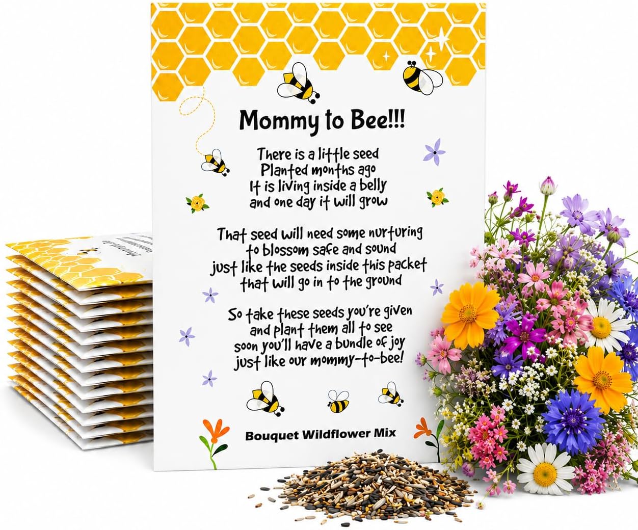 Mommy to Bee Seed Packets | Girl or Boy Baby Shower Favors for Guests | 20 Wildflower Seeds Packets | Pre-Filled | Bouquet Wildflower Mix | Non-GMO Seeds | Gender Neutral | Oh Baby | Gifts